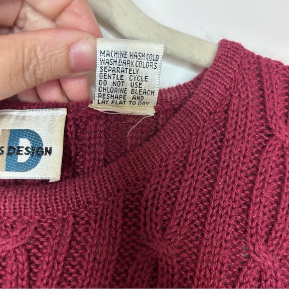 Paul Harris Design Burgundy Cable Knit Sweater | Vintage Ramie Cotton Size L - Picture 6 of 6
